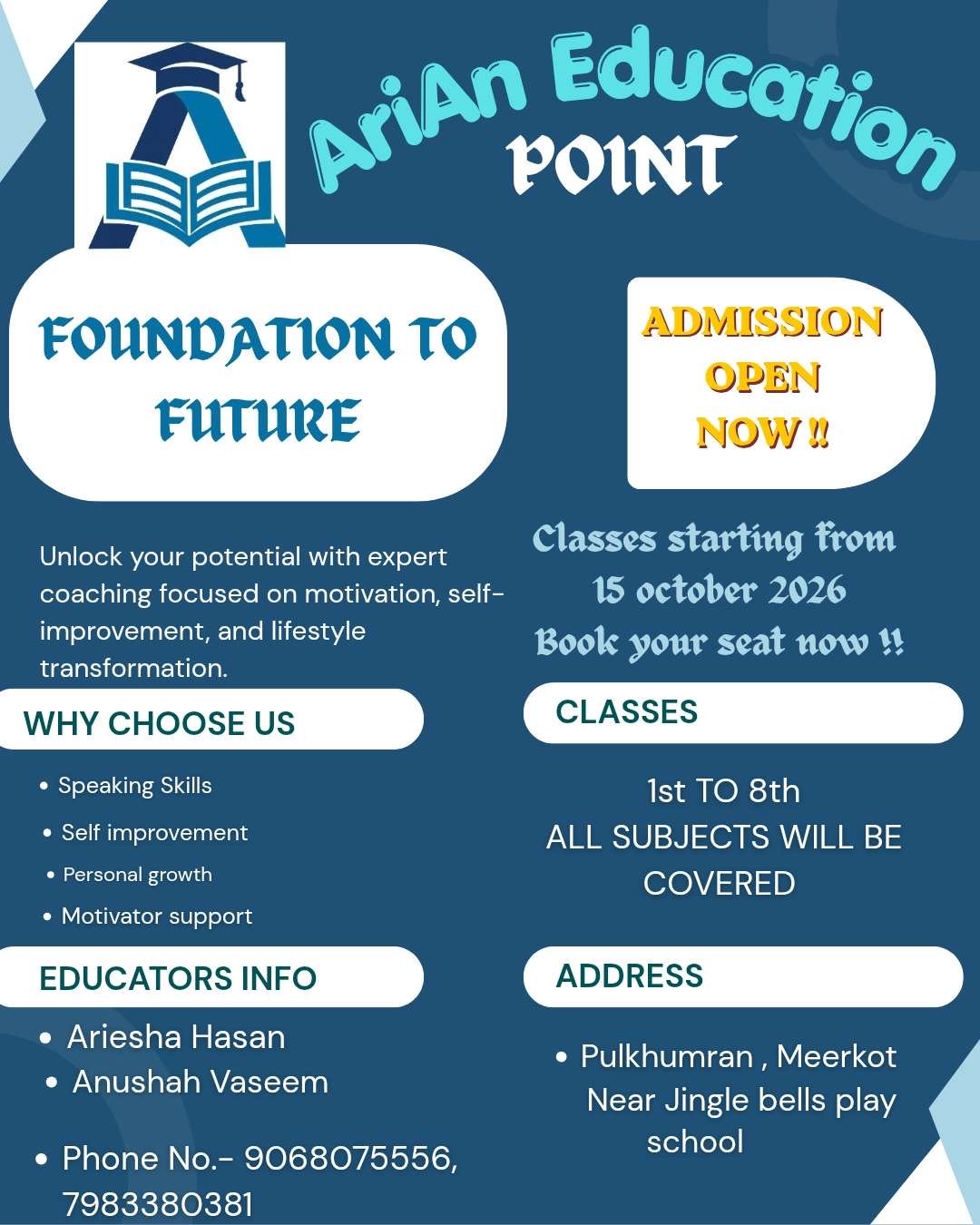 Arian Education Point admission poster